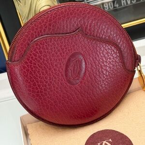 Authentic Cartier Burgundy Leather Coin Pouch with the box and authenticity card
